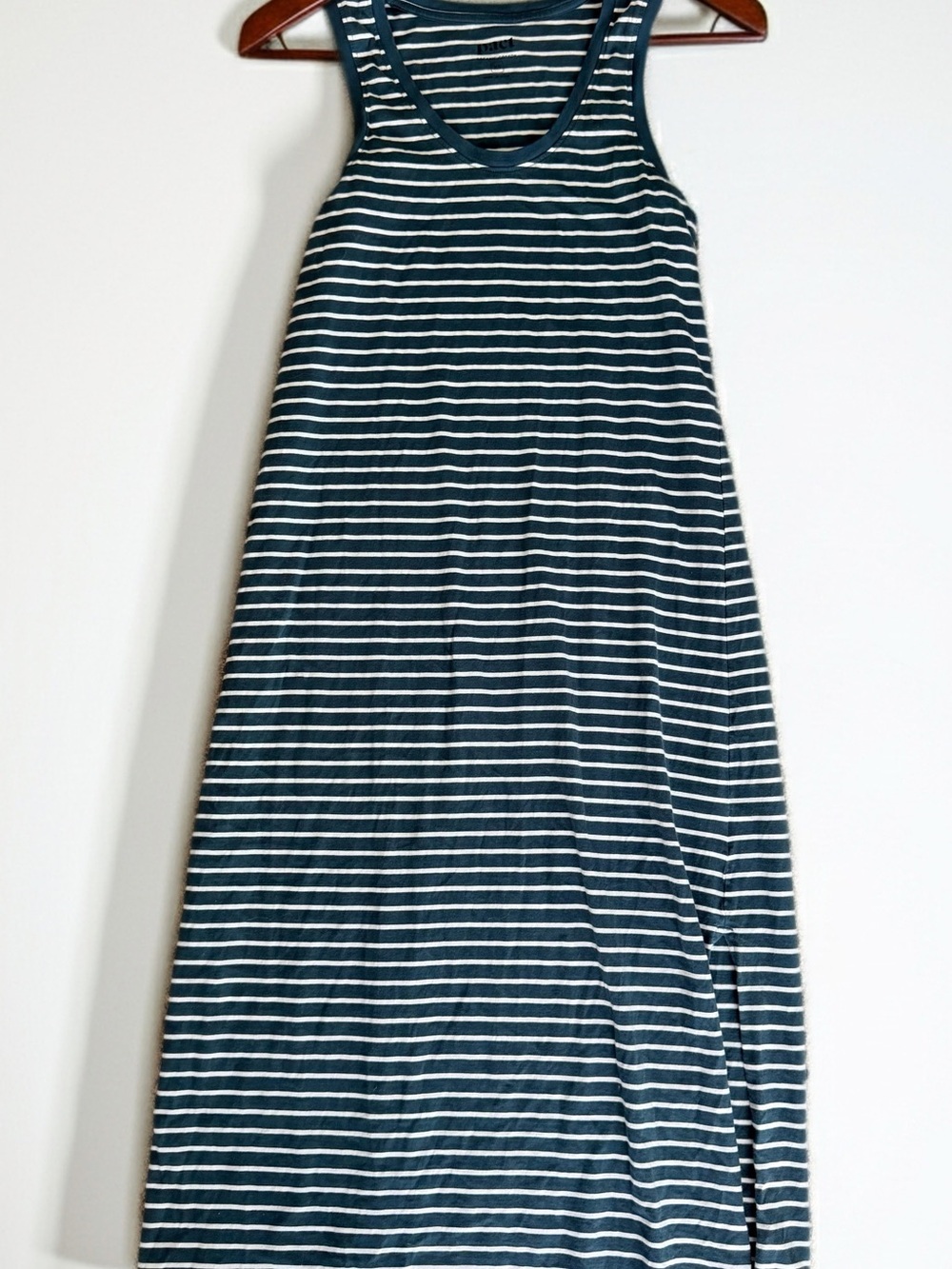 Pact Organic Cotton Striped Tank Midi Dress Green White XS Coastal Grandma EUC